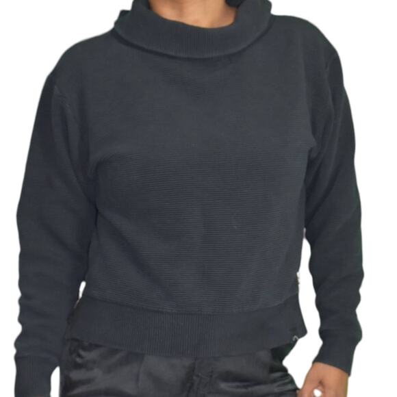 Varley Simon Sweatshirt Black Ottoman Rib Boxy Turtleneck Side Zip Size Medium - Picture 8 of 14